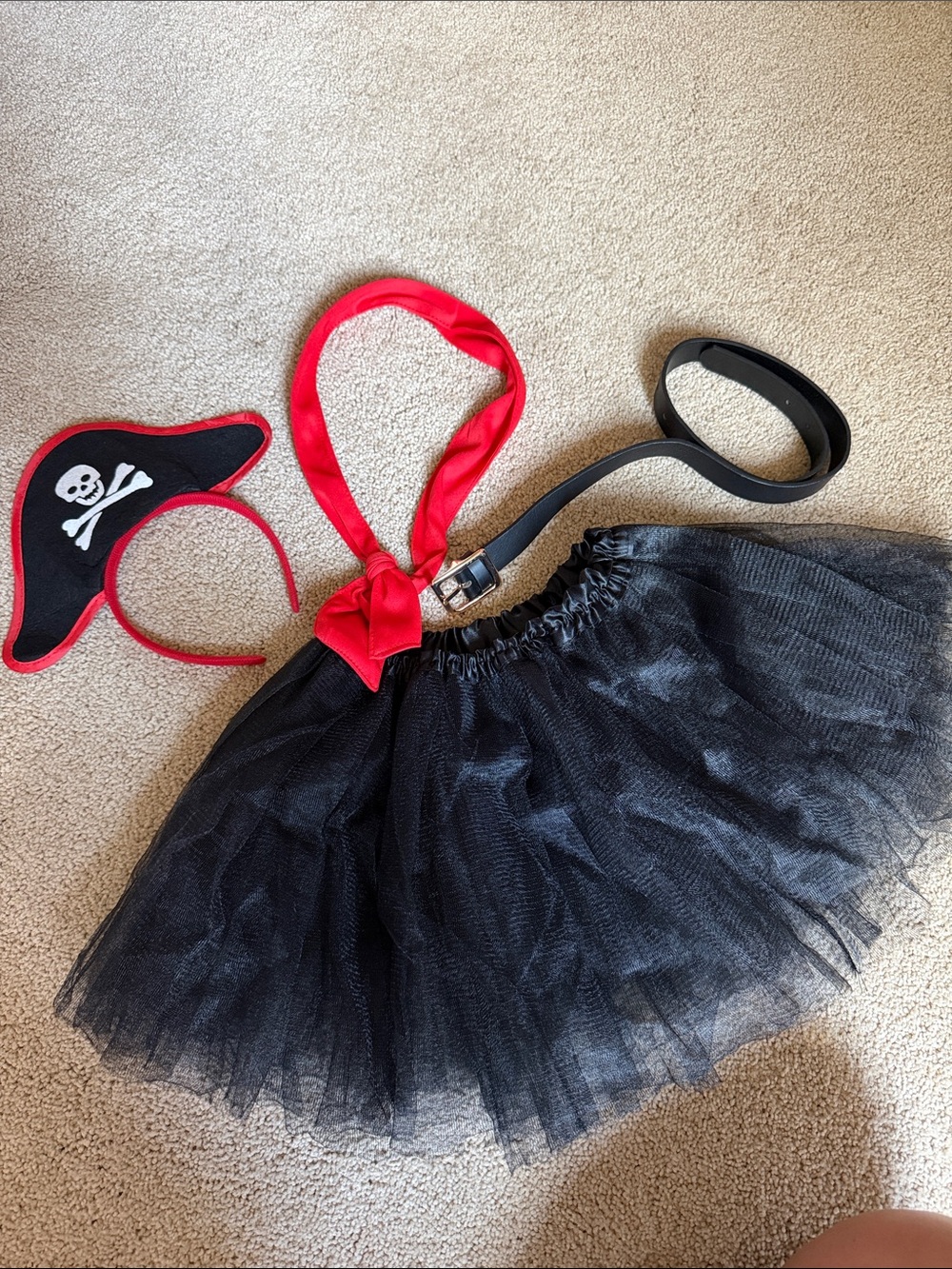 Kids Black Tulle Pirate Costume Set with Red Bandana